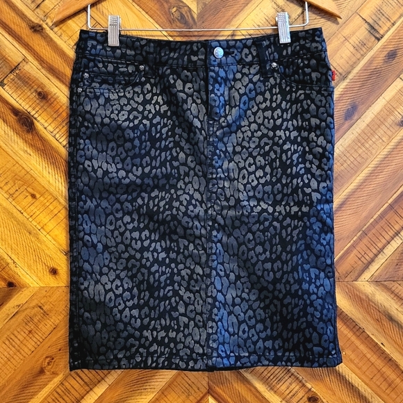 Hot Topic Tripp Black Leopard Animal Print Knee Length Pencil Skirt M - Picture 1 of 5